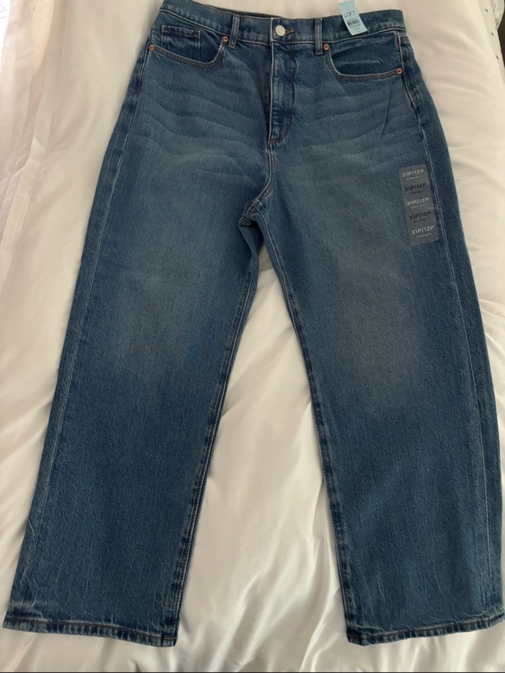 LOFT Straight-Leg High-Rise Jeans in Medium Wash Blue
